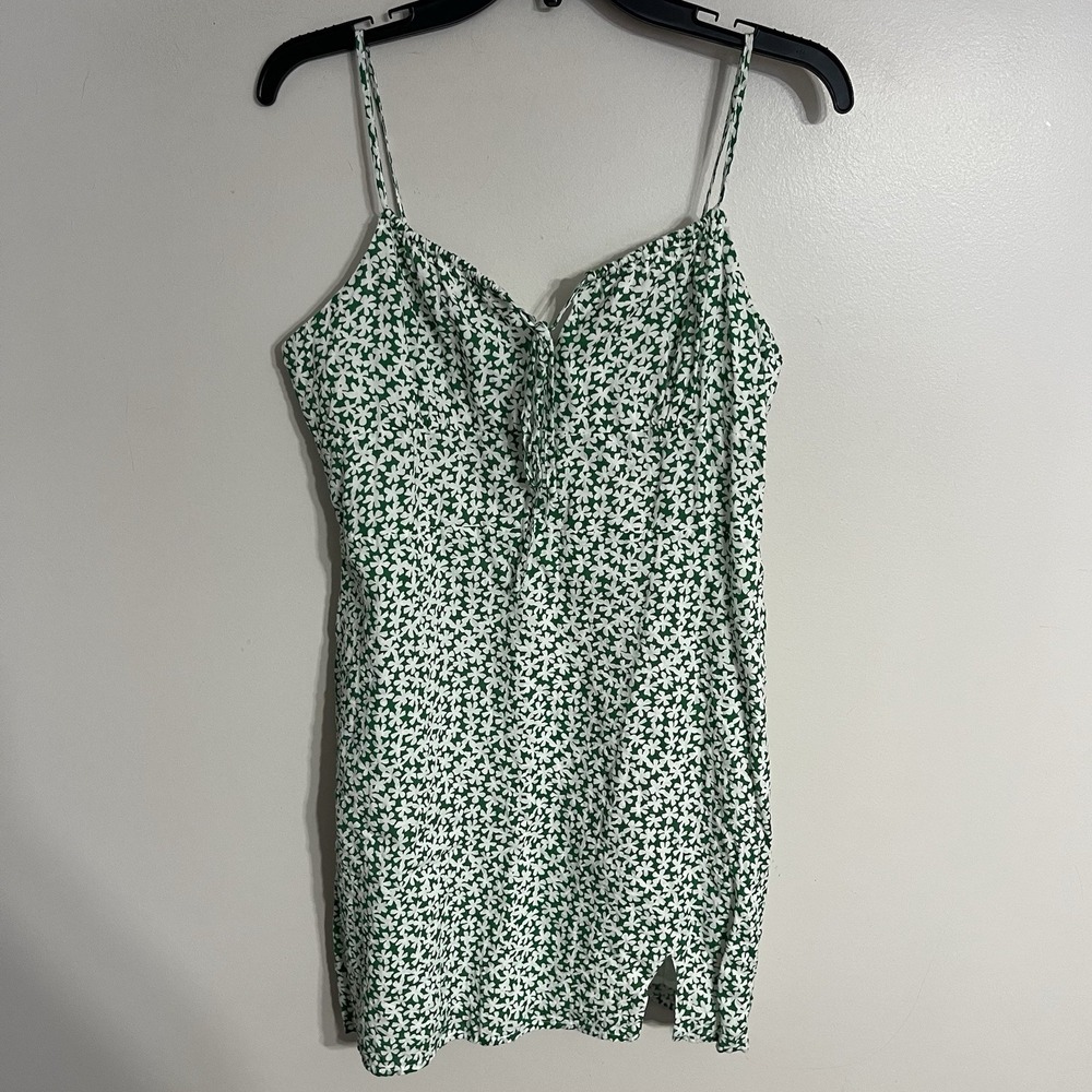 Le‎ Lis Floral Print Tie-Front Mini Dress Green & White Women's Size Large